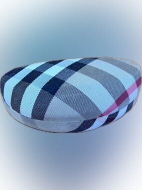 Burberry Tan Plaid Eyeglass Case with Black & Red Stripes